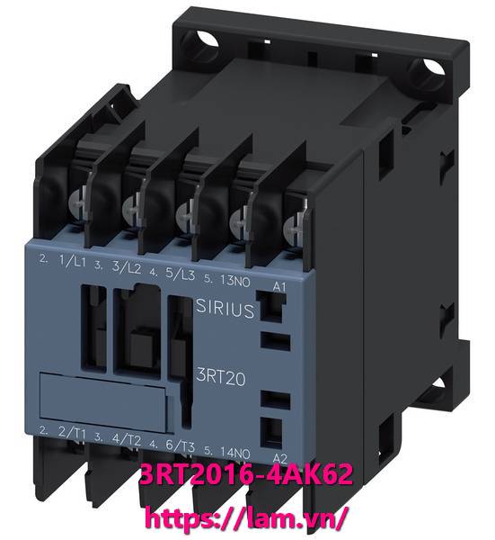Công tắc tơ 3RT2016-4AK62, AC-3e/AC-3, 9 A, 4 kW / 400 V, 3 cực, 110 V AC, 50 Hz / 120 V, 60 Hz, tiếp điểm phụ: 1 NC, kết nối vấu cáp vòng , kích thước: S00