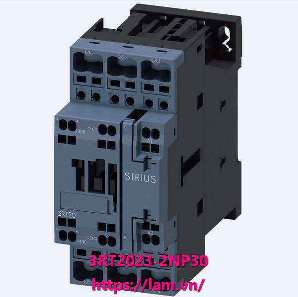 3RT2023-2NP30 power contactor, AC-3e/AC-3, 9 A, 4 kW / 400 V, 3 cực, 200-280 V AC/DC, 50/60 Hz, có tích hợp biến trở, tiếp điểm phụ: 1 NO + 1 NC, thiết bị đầu cuối lò xo, kích thước: S0