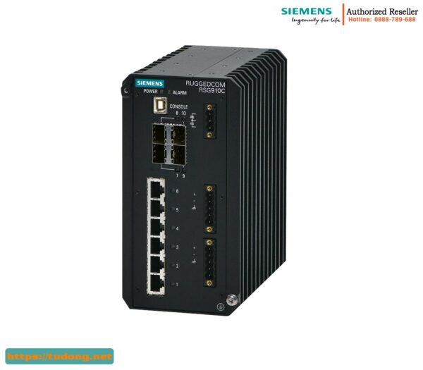 Bộ Chuyển Mạch Ethernet Công Nghiệp RUGGEDCOM RSG910C 6GK6491-0CB00-1AN0 - 10 Port Quản Lý, Cứng Cáp, Hỗ Trợ IEEE 1588, Nhiệt Độ -40°C đến +85°C, 10-60VDC